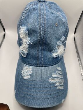 Distressed Bleu Denim Baseball Cap Adjustable Vintage Hat Unisex